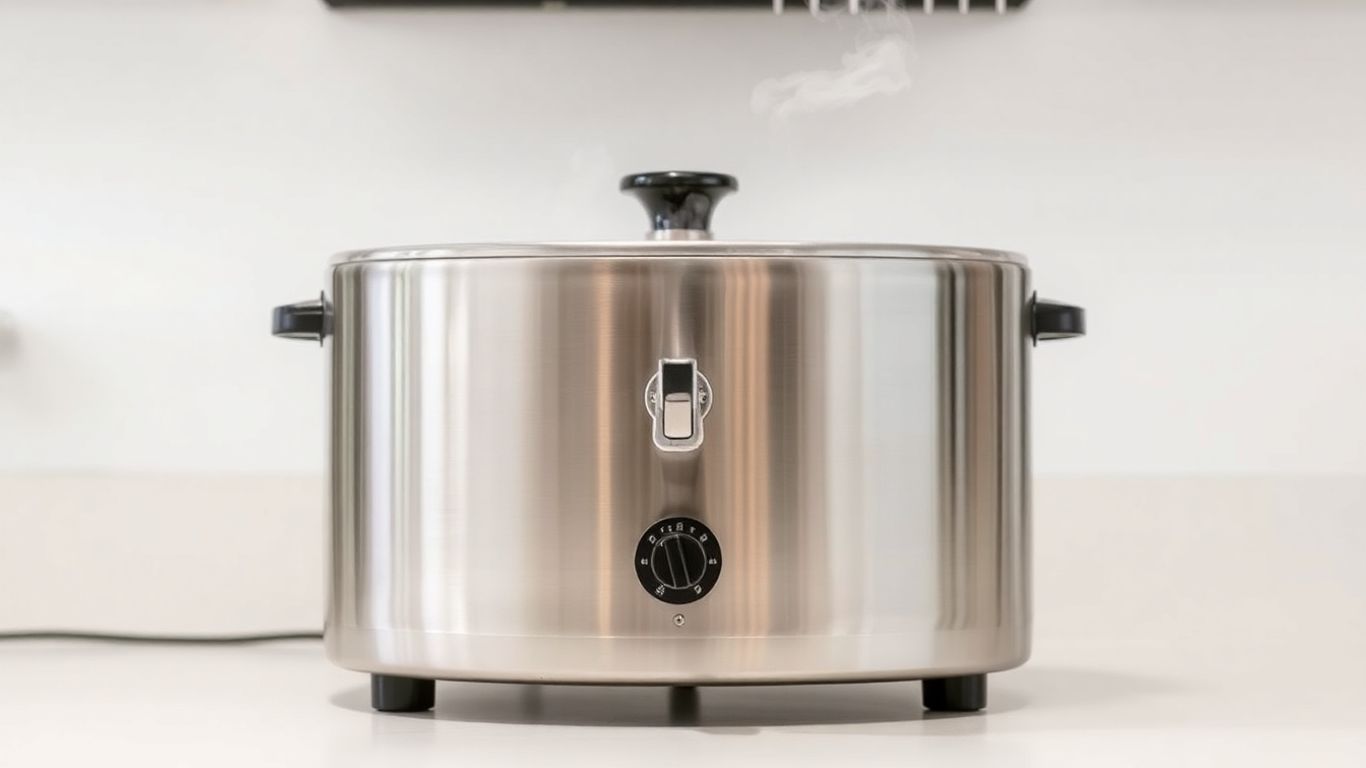 Modern commercial water boiler on a clean kitchen counter.