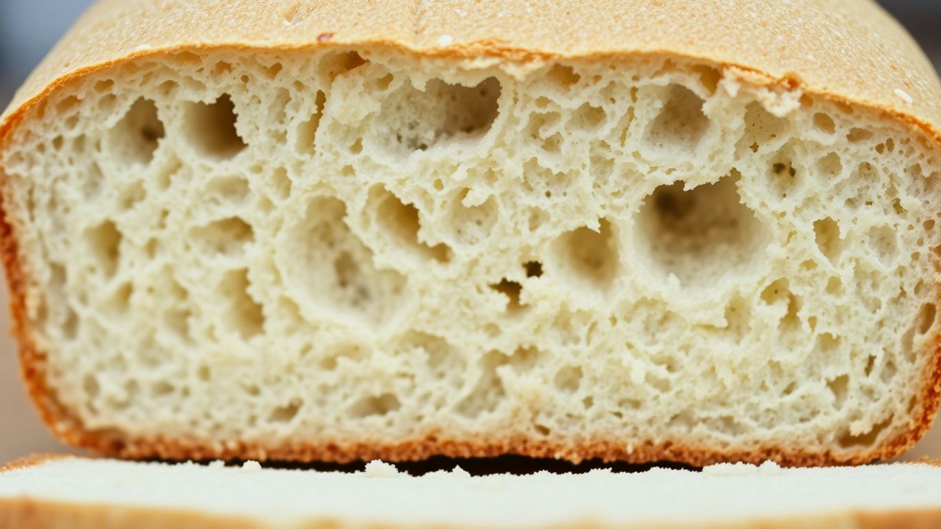 Gummy gluten-free bread interior texture close-up.