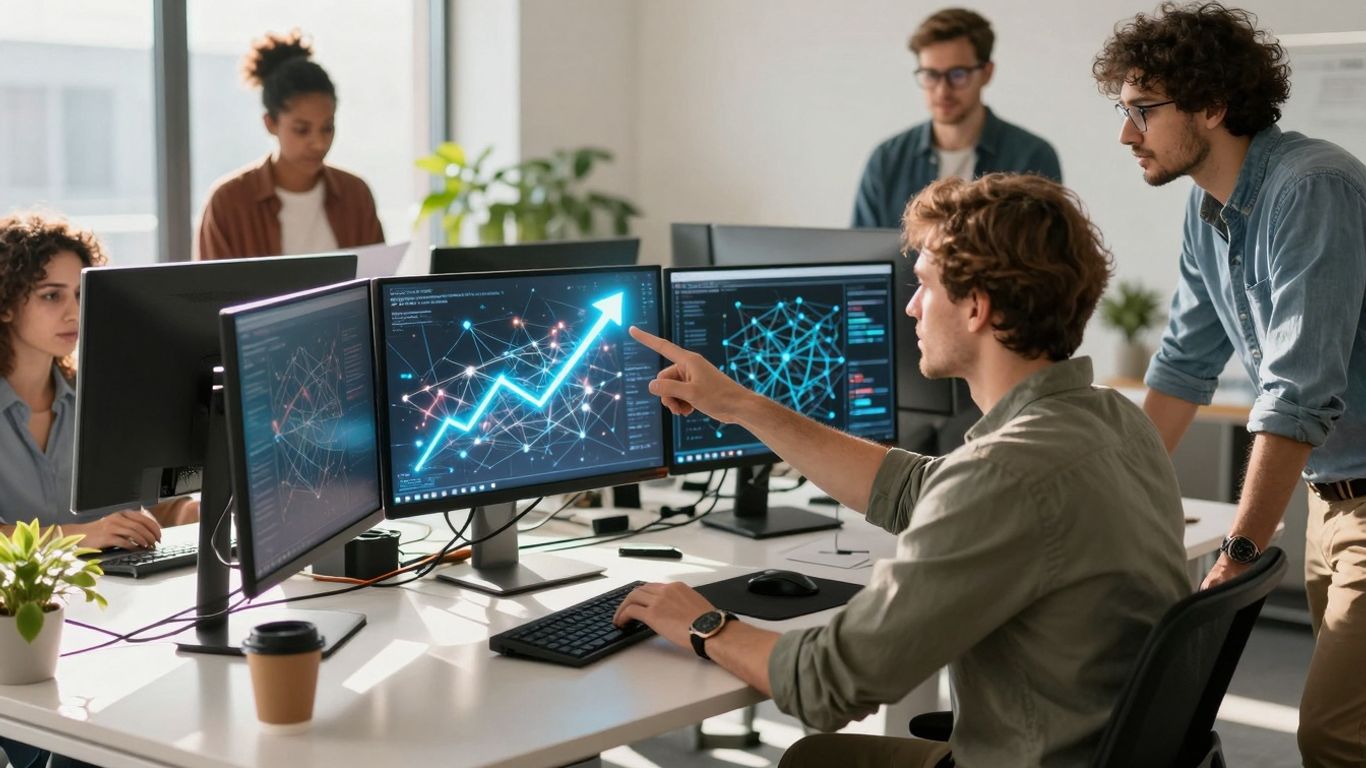 People collaborating on digital marketing opportunities.