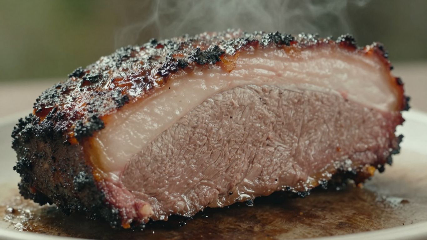 Juicy smoked brisket with a dark bark, sliced to show tenderness.