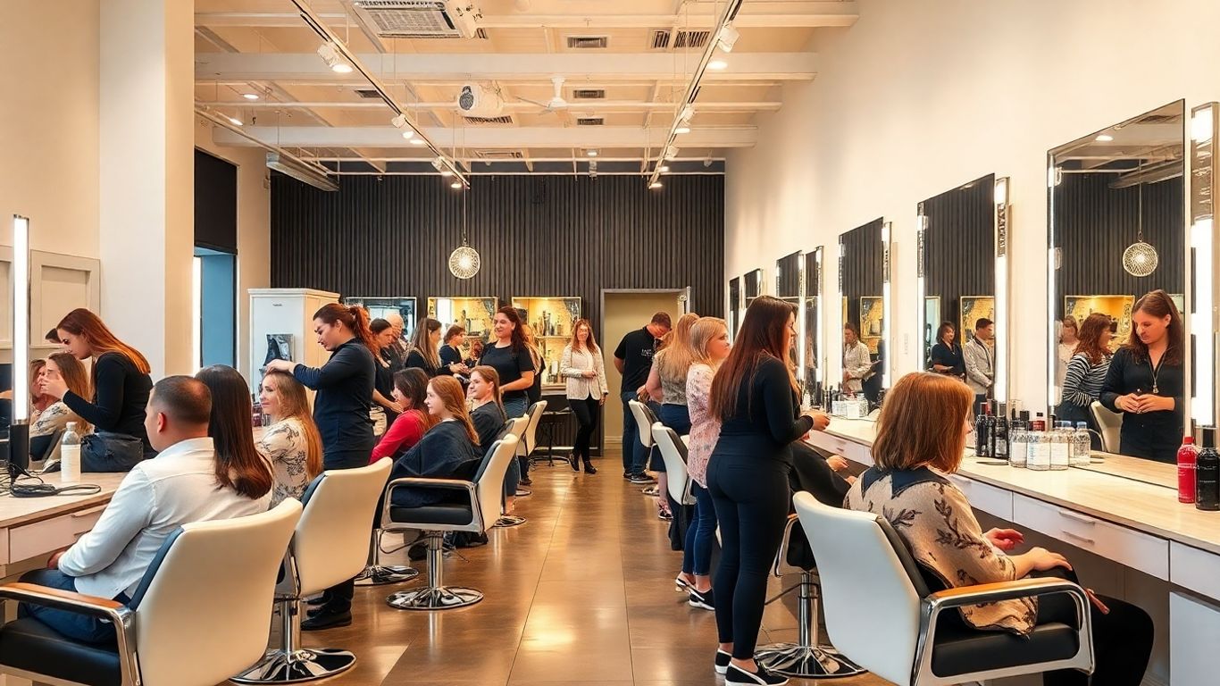 Modern Australian hair salon with stylists and clients