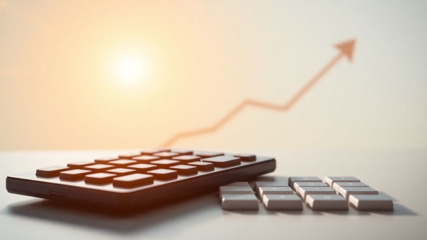 Financial calculator with upward growth trend.