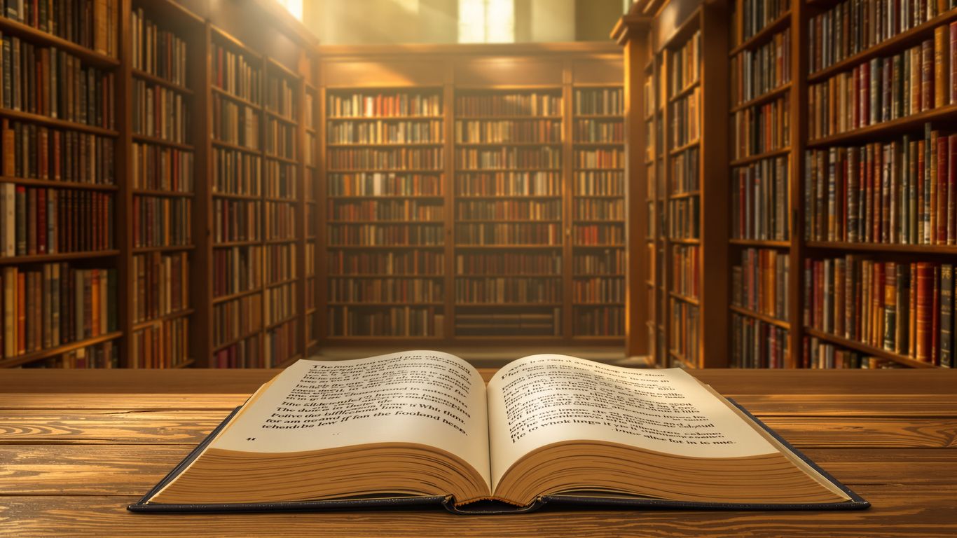 Ancient books in a sunlit library