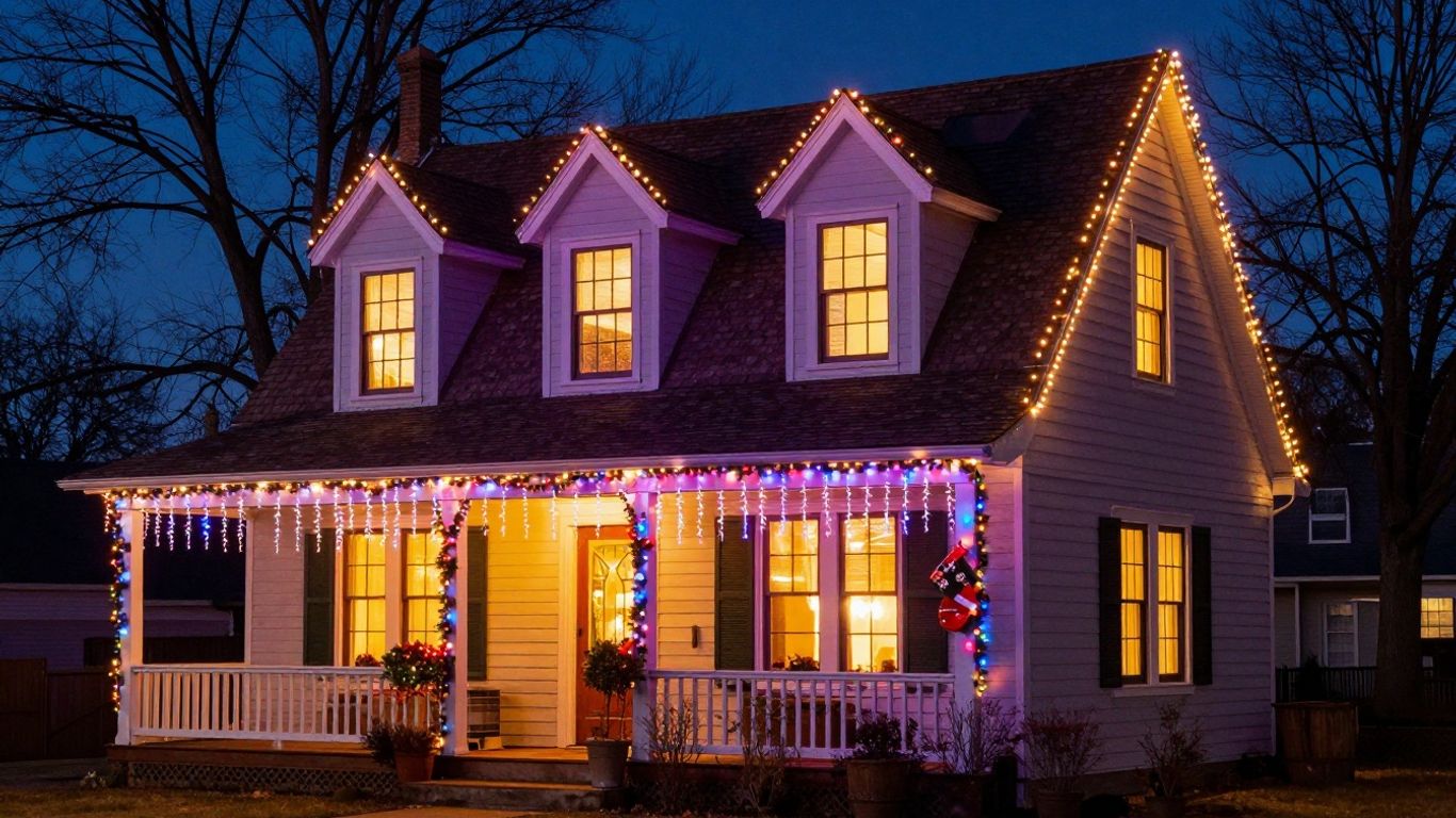 Festive house with Christmas lights in Glen Carbon.