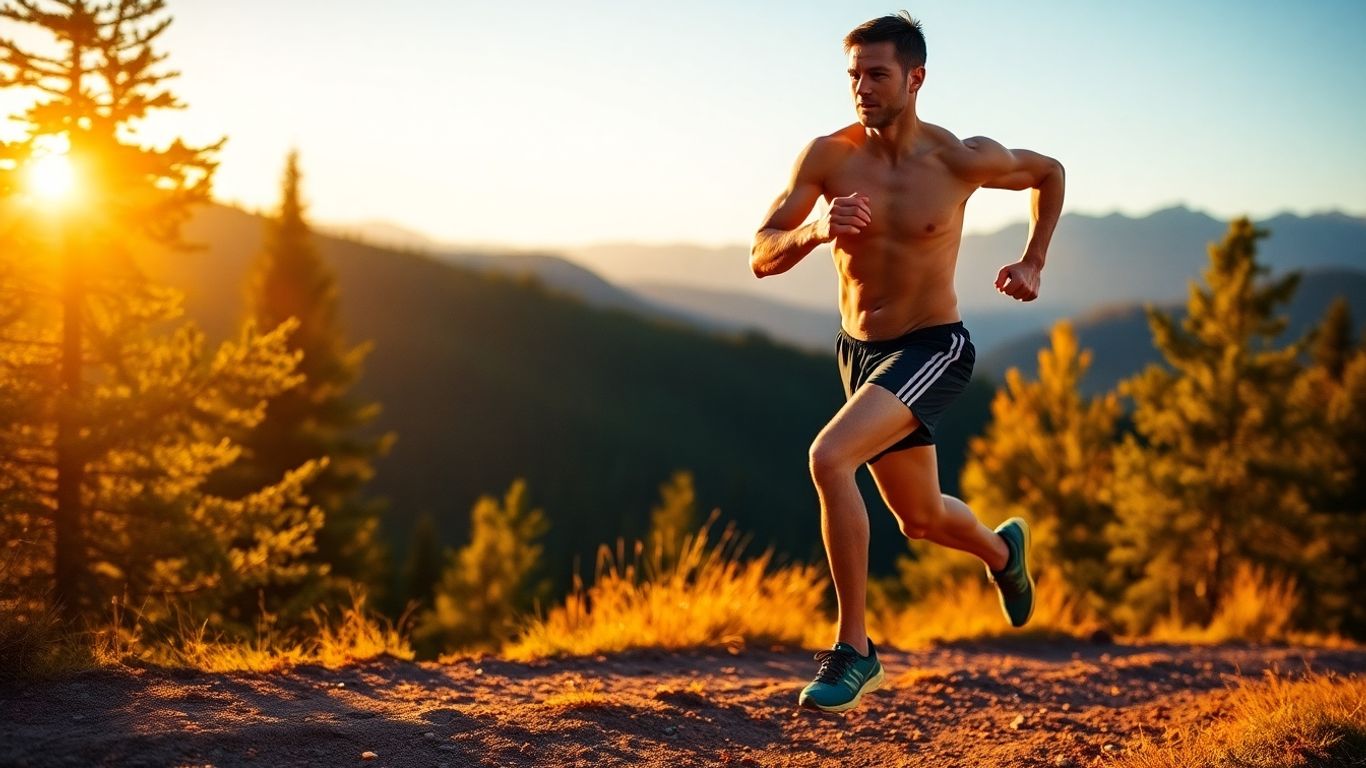 Runner achieving peak performance on a scenic trail.