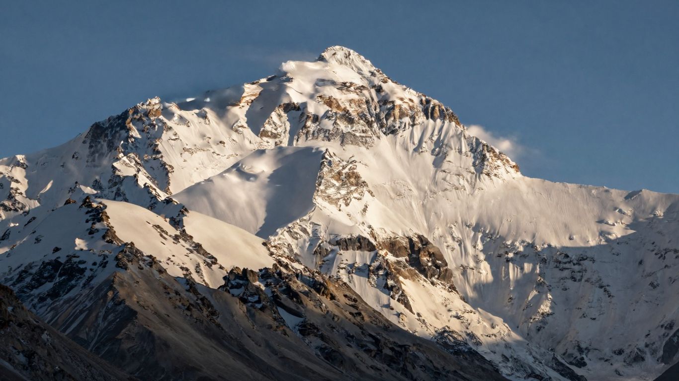 Snow-covered mountain peak under a blue sky.