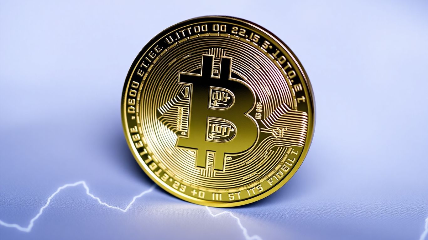 Fidelity Bitcoin coin with logo on abstract background.