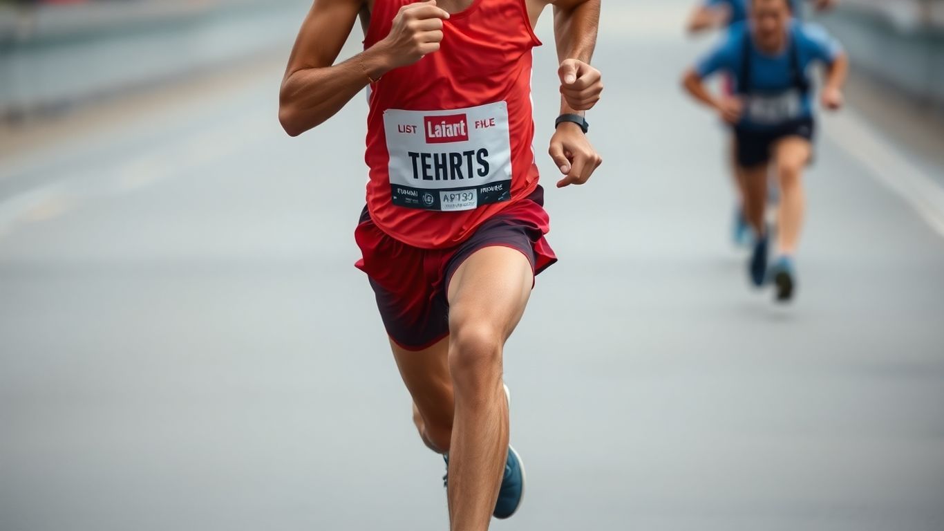 Marathon runner maintaining a strong, steady pace.