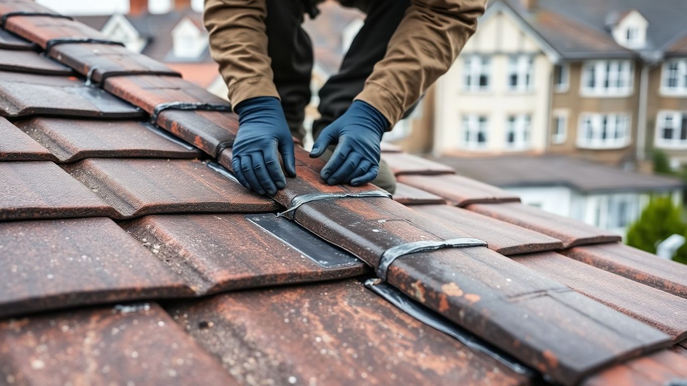 Craftsman installing lead flashing on a Plymouth home's roof.