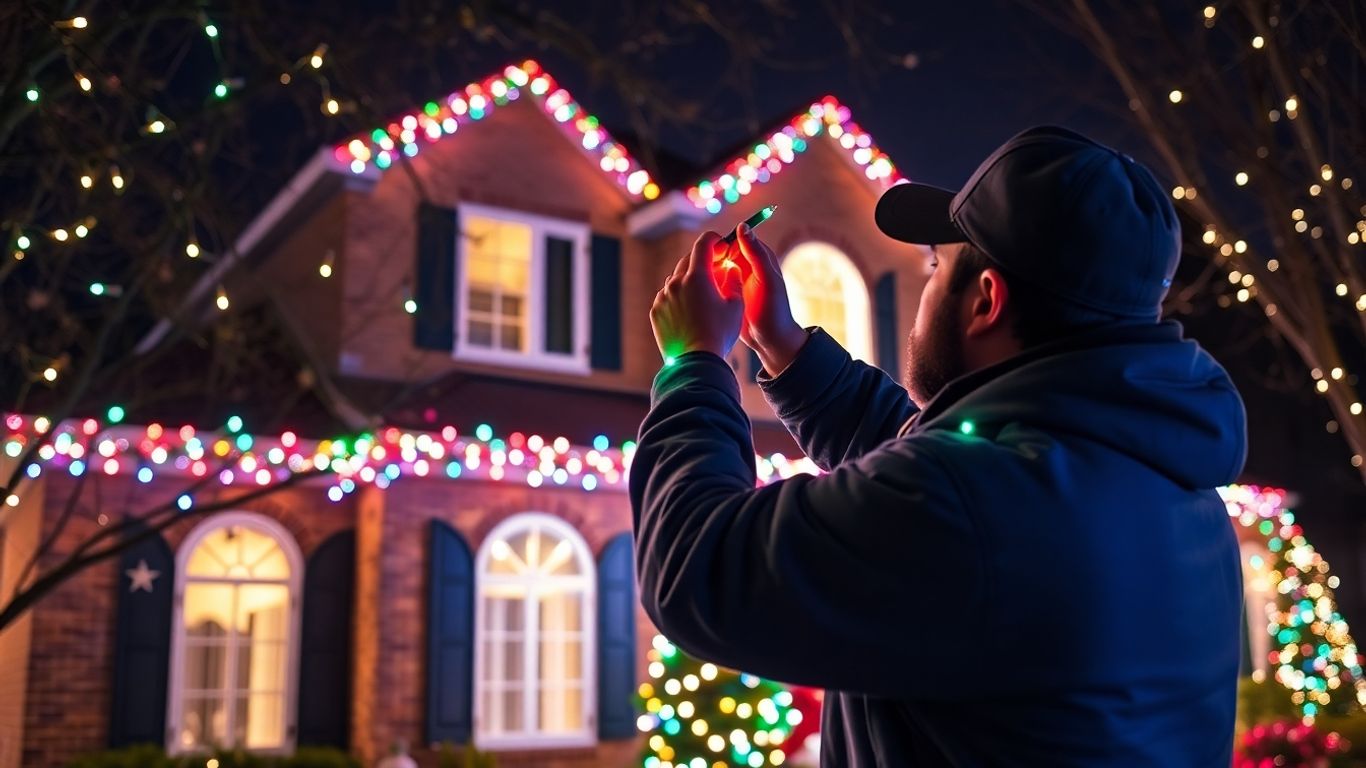 Christmas lights installation on a Weldon Spring home.