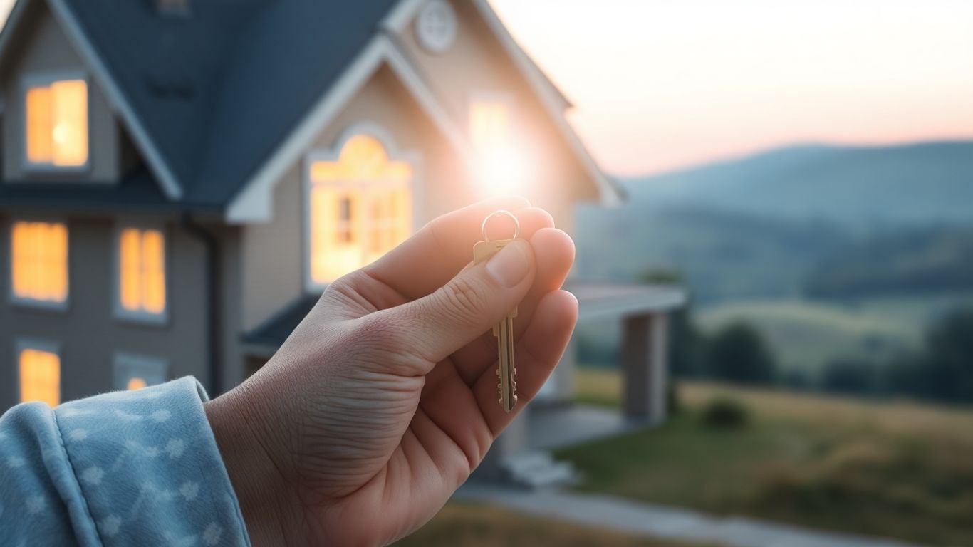 Casa con llave y aura de seguridad y ahorro.