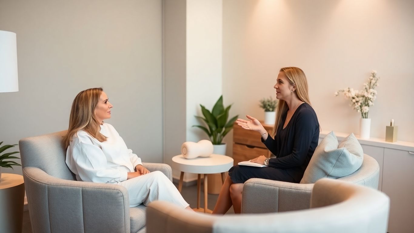 Client and professional discussing treatment options in a medspa.