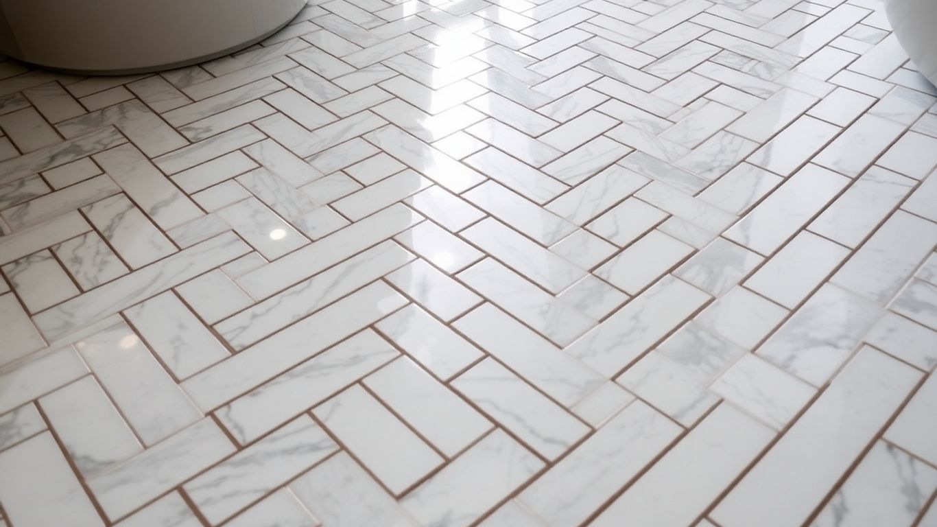 Herringbone marble mosaic floor pattern