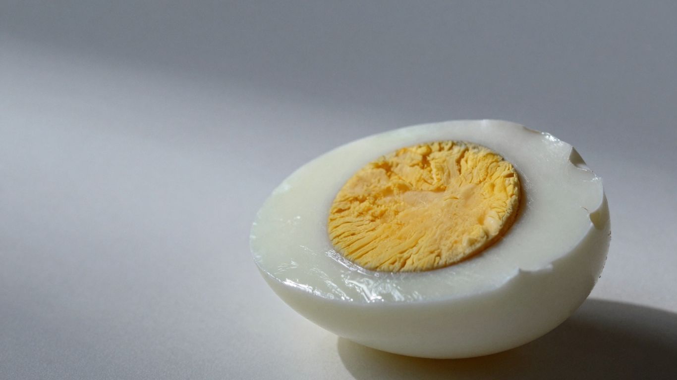 A single peeled hard-boiled egg with visible yolk.
