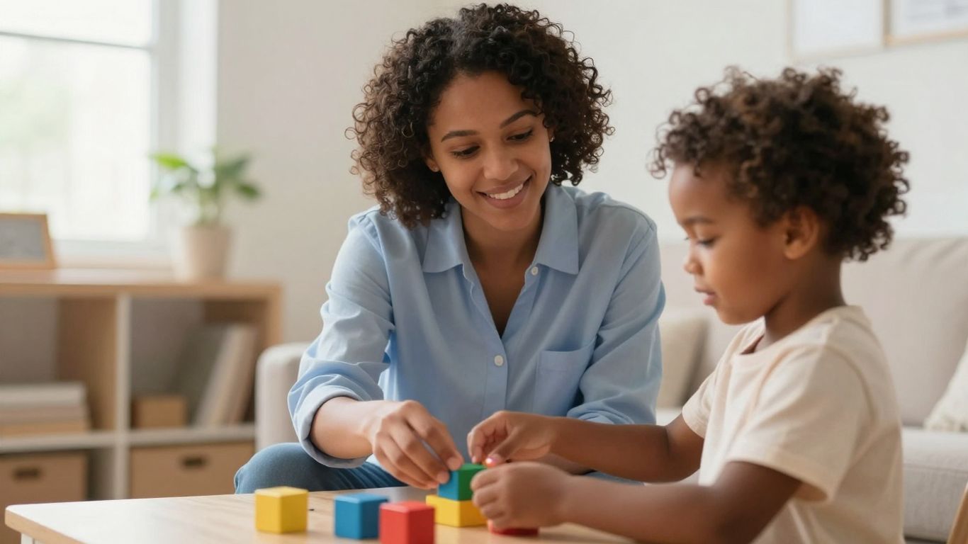 Pediatric SLP helping a child with speech and language development.