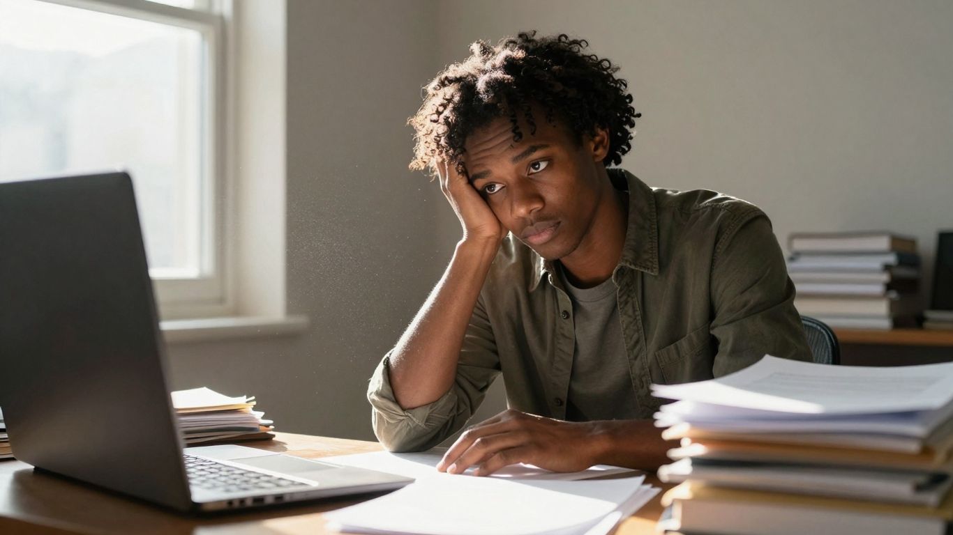 Person at desk, overcoming procrastination with ADHD strategies.