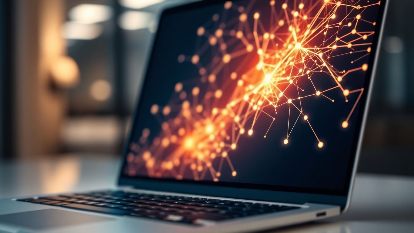 Logo de LinkedIn et réseau neuronal abstrait.