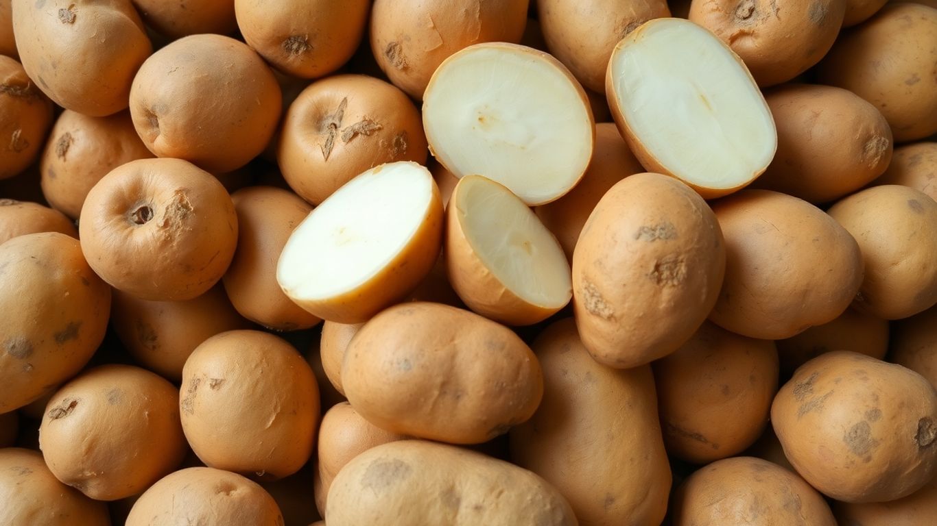 Biologische aardappelen in een stapel
