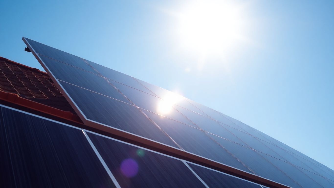 Panneaux solaires sur un toit ensoleillé.
