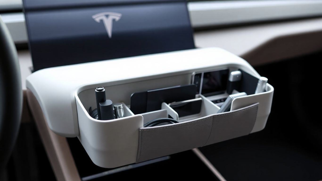 Tesla center console organizer with accessories