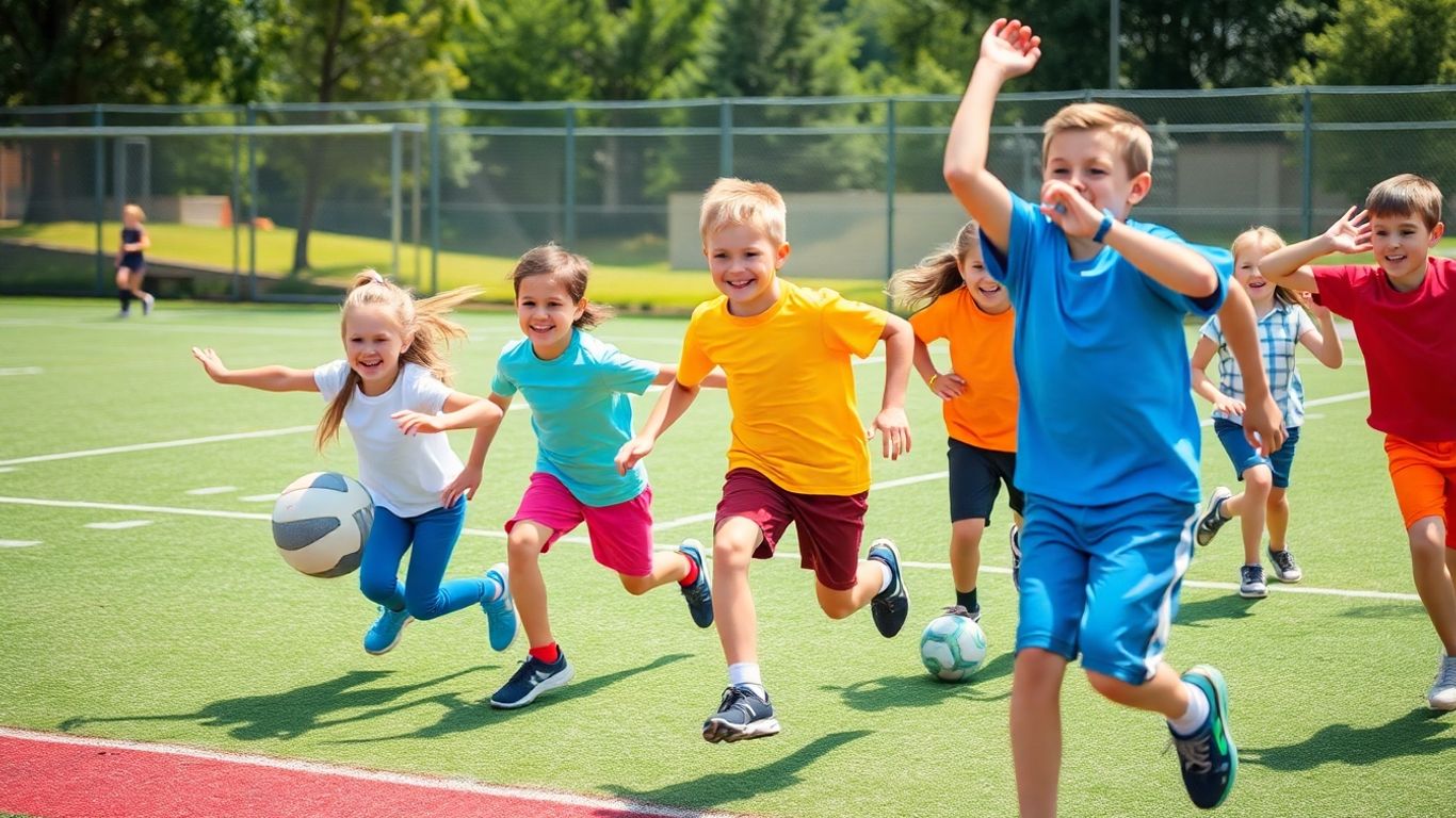 Kinder spielen und bewegen sich im Sportunterricht.