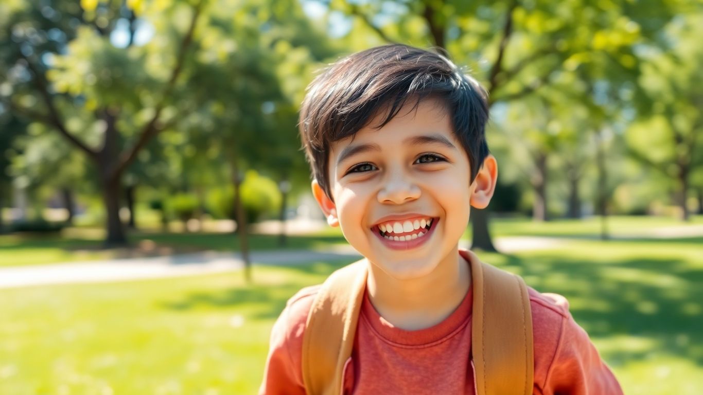 Lächelnder Junge namens Diego im sonnigen Park