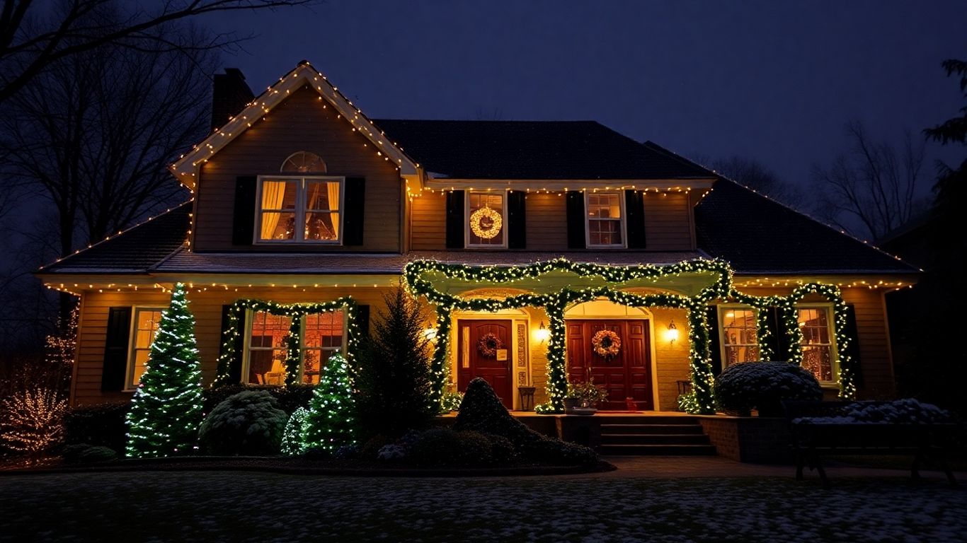House decorated with Christmas lights in Weldon Spring.
