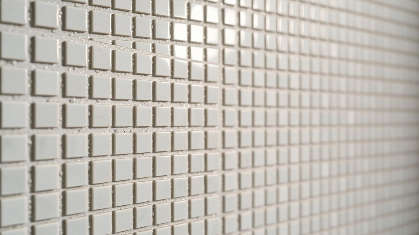 Ceramic 1x1 mosaic tiles on a wall.