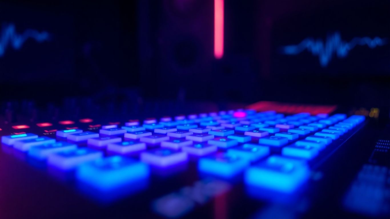 AI audio mixing console with glowing lights