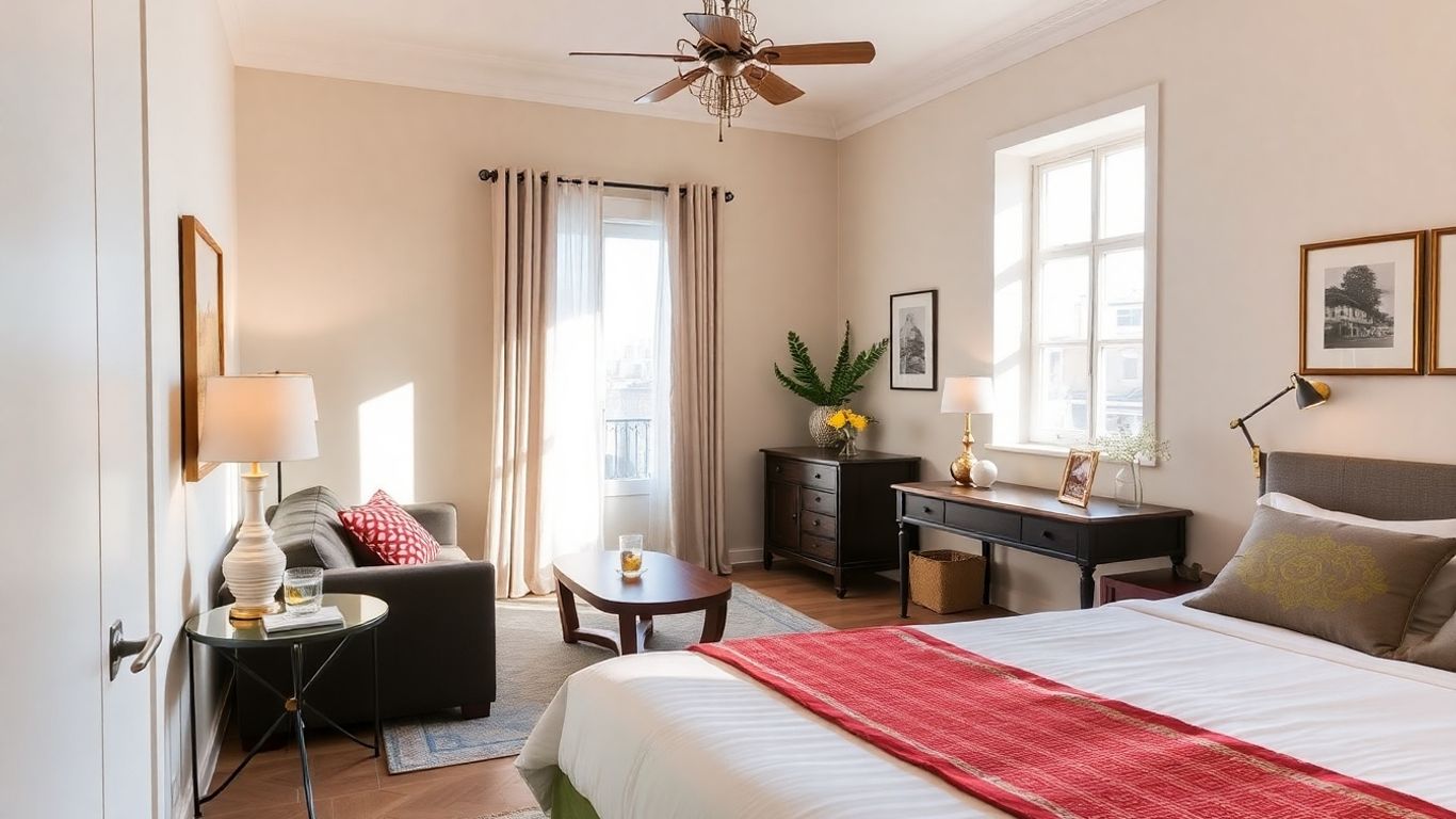 Stylish Airbnb interior with comfortable seating and natural light.