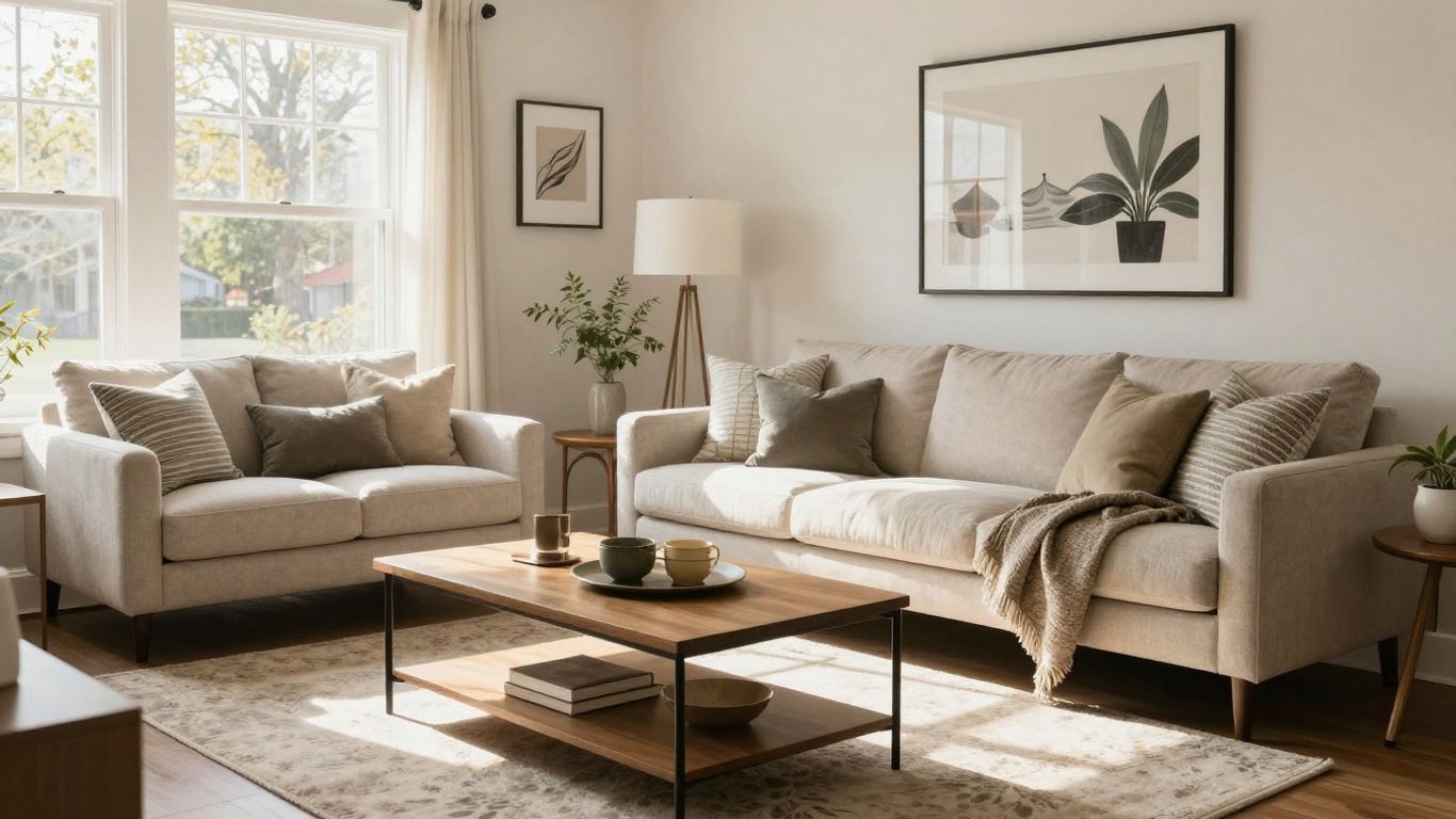 Furnished living room for a Charlotte Airbnb.