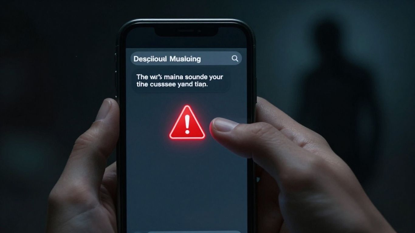 Main d'une personne près d'un téléphone affichant un SMS suspect.