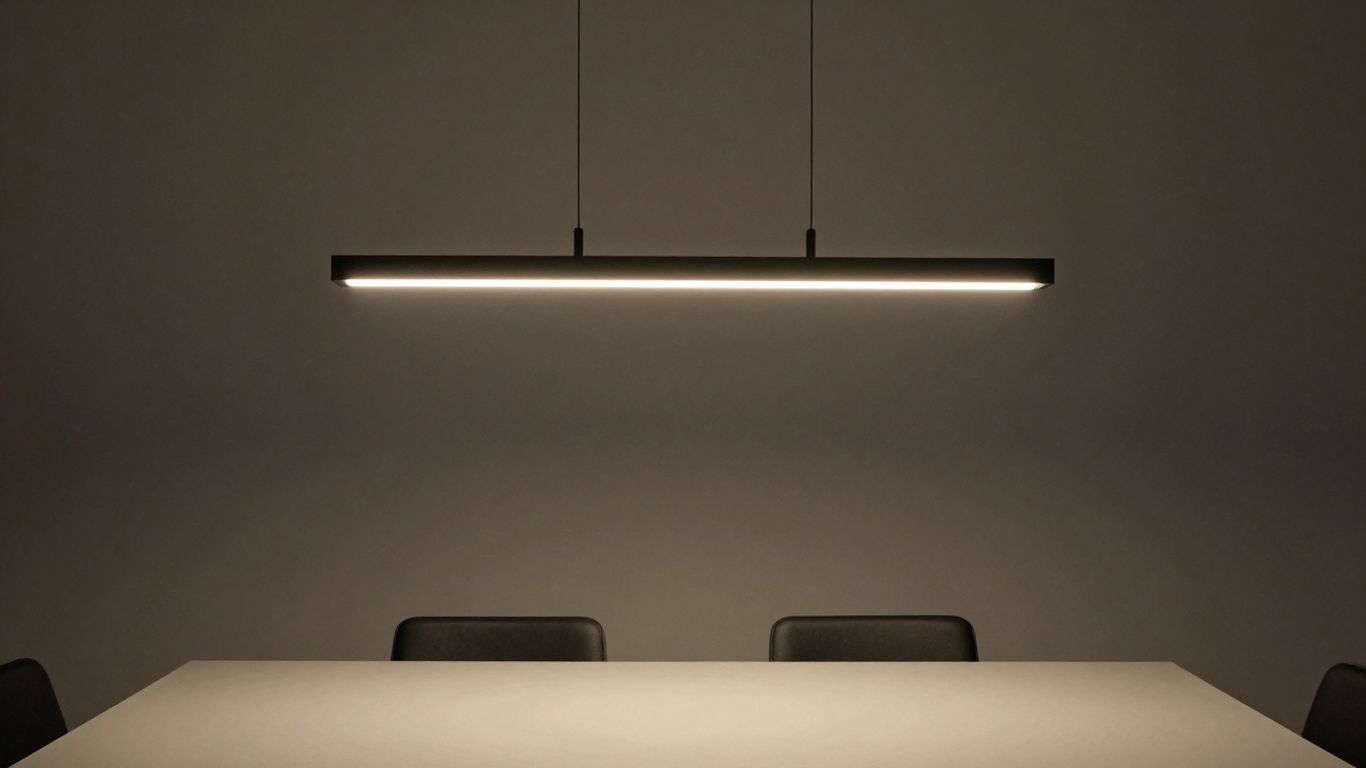 Elegant dining table with a stylish hanging pendant lamp.