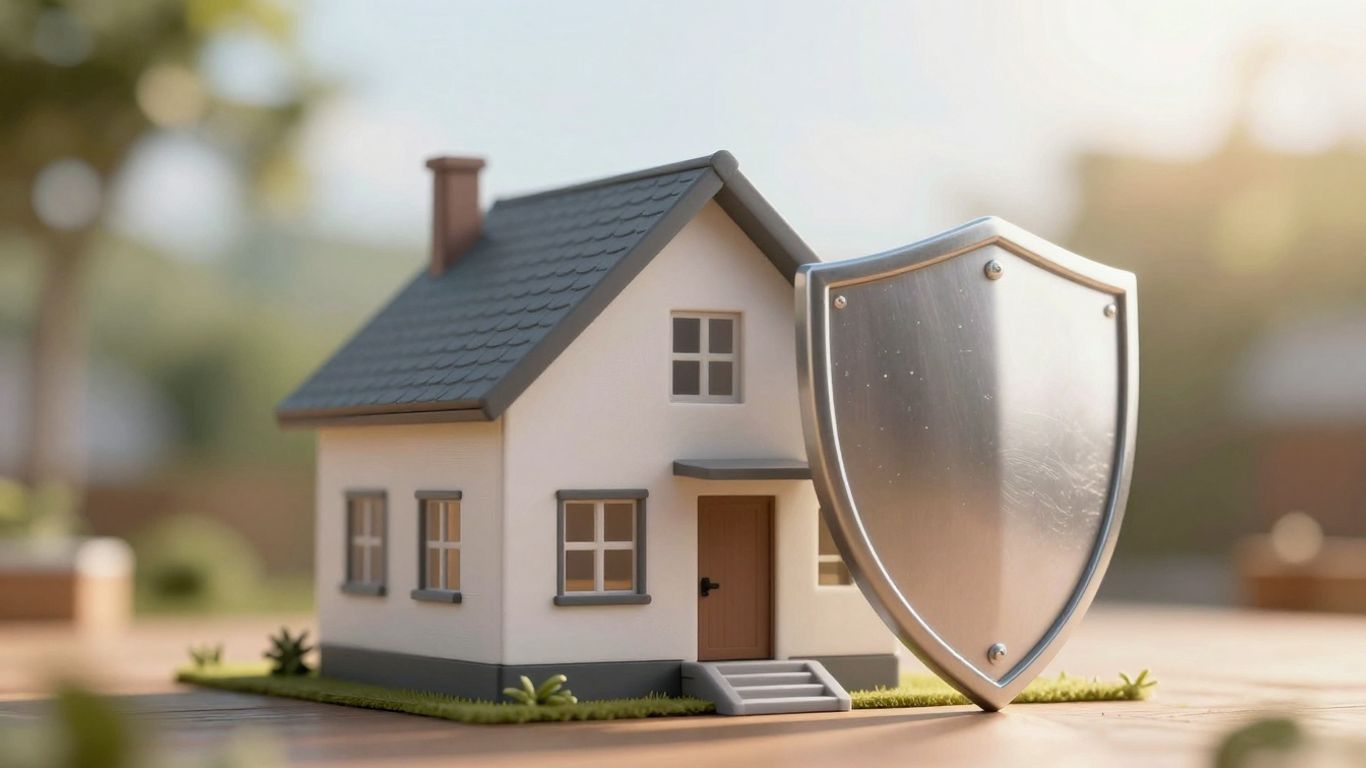 Casa protegida con un escudo de seguridad.