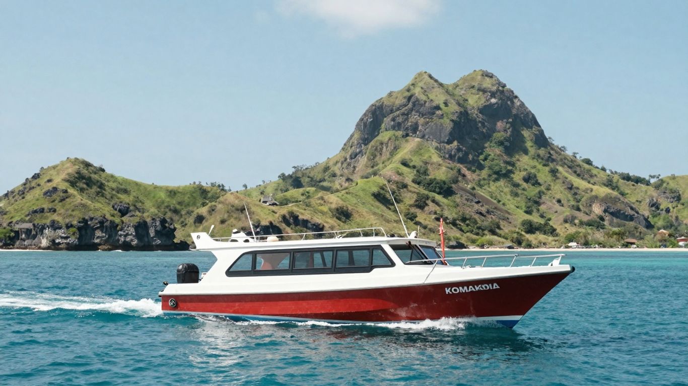 Boat sailing through Komodo National Park waters.