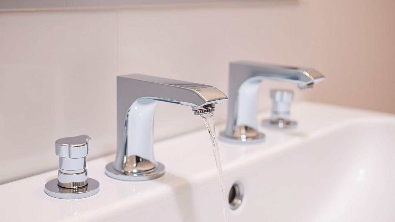 Bathroom basin with modern chrome taps