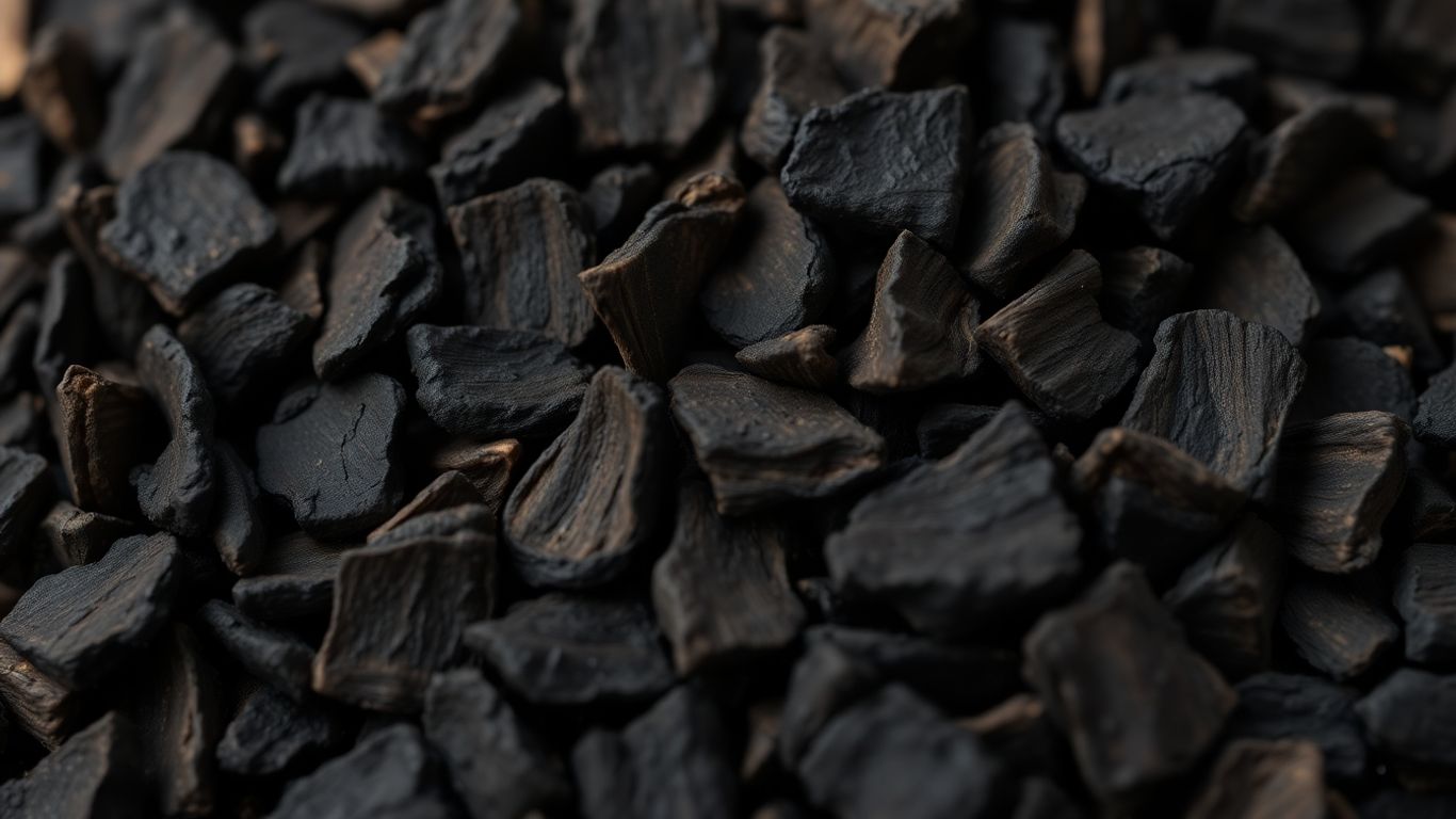 Dark, textured oud wood chips, close-up photographic detail.