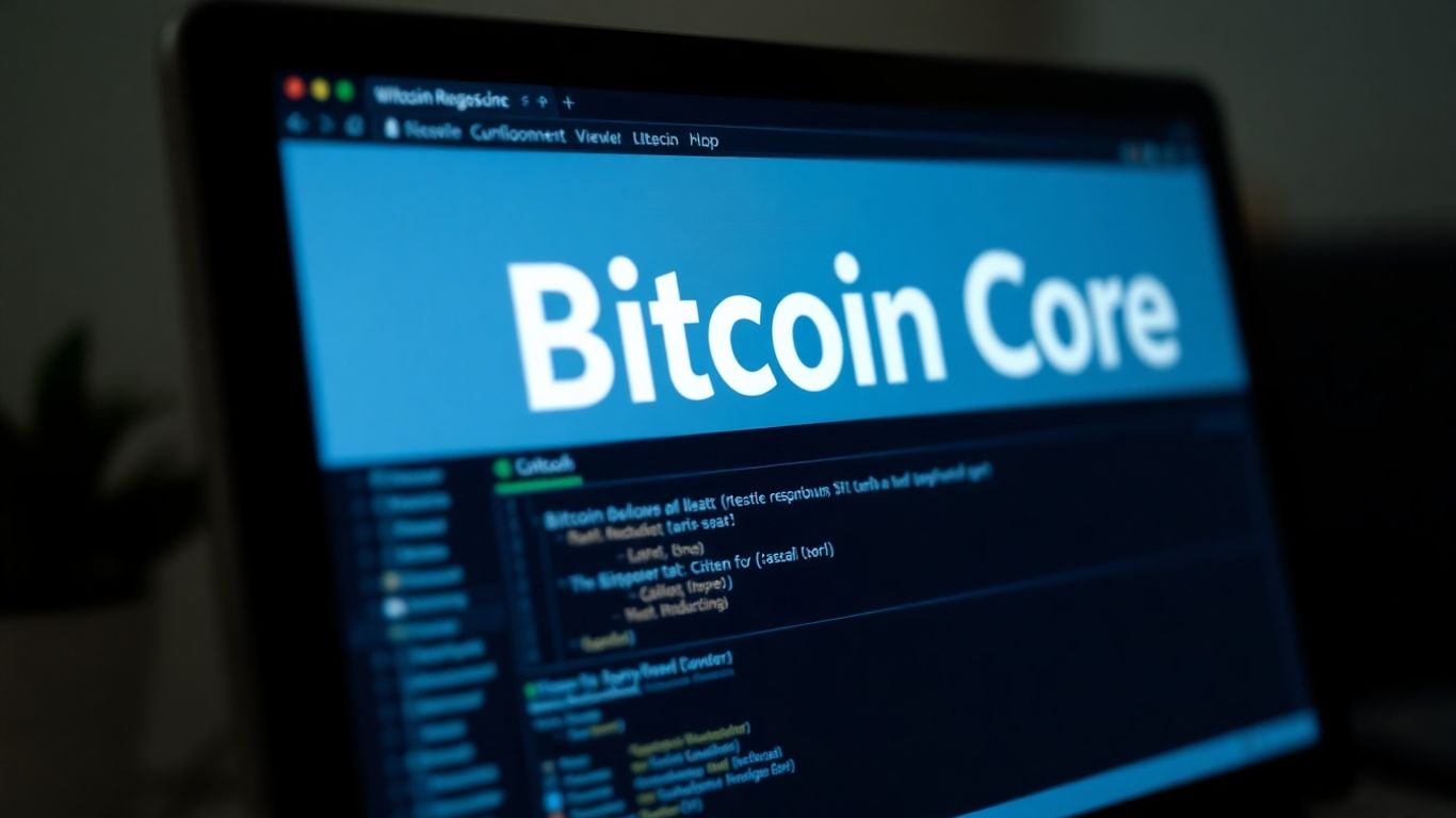 Bitcoin Core software interface on a computer screen.