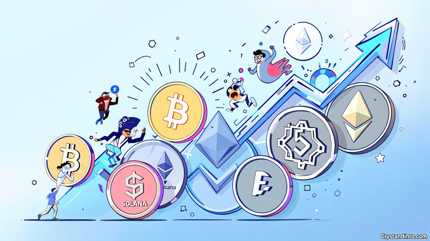 Bitcoin, Ethereum, and Solana cryptocurrency icons.