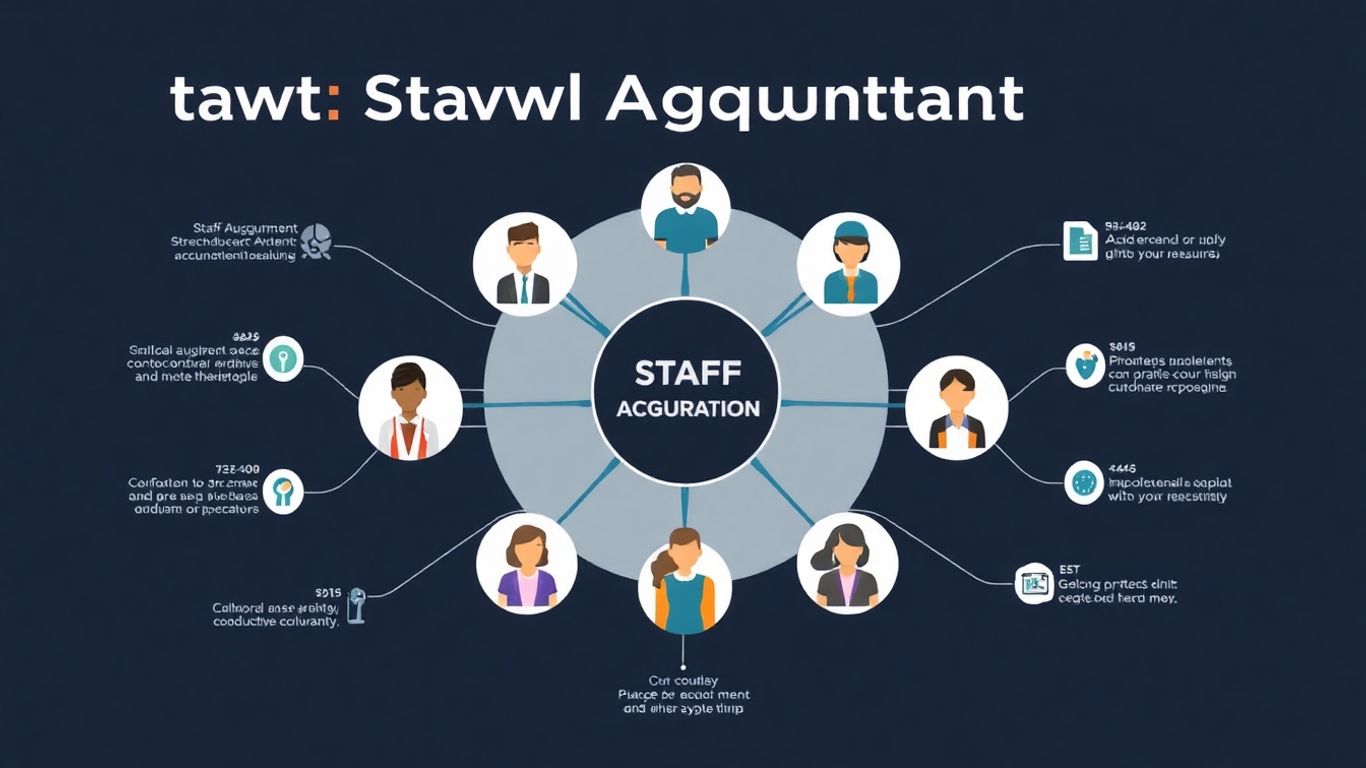 Infographic explaining staff augmentation with professionals collaborating.