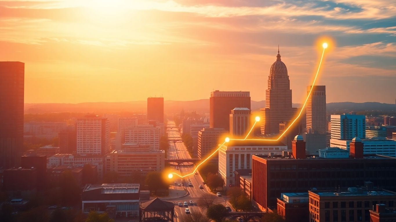 Columbus cityscape with glowing connection lines.