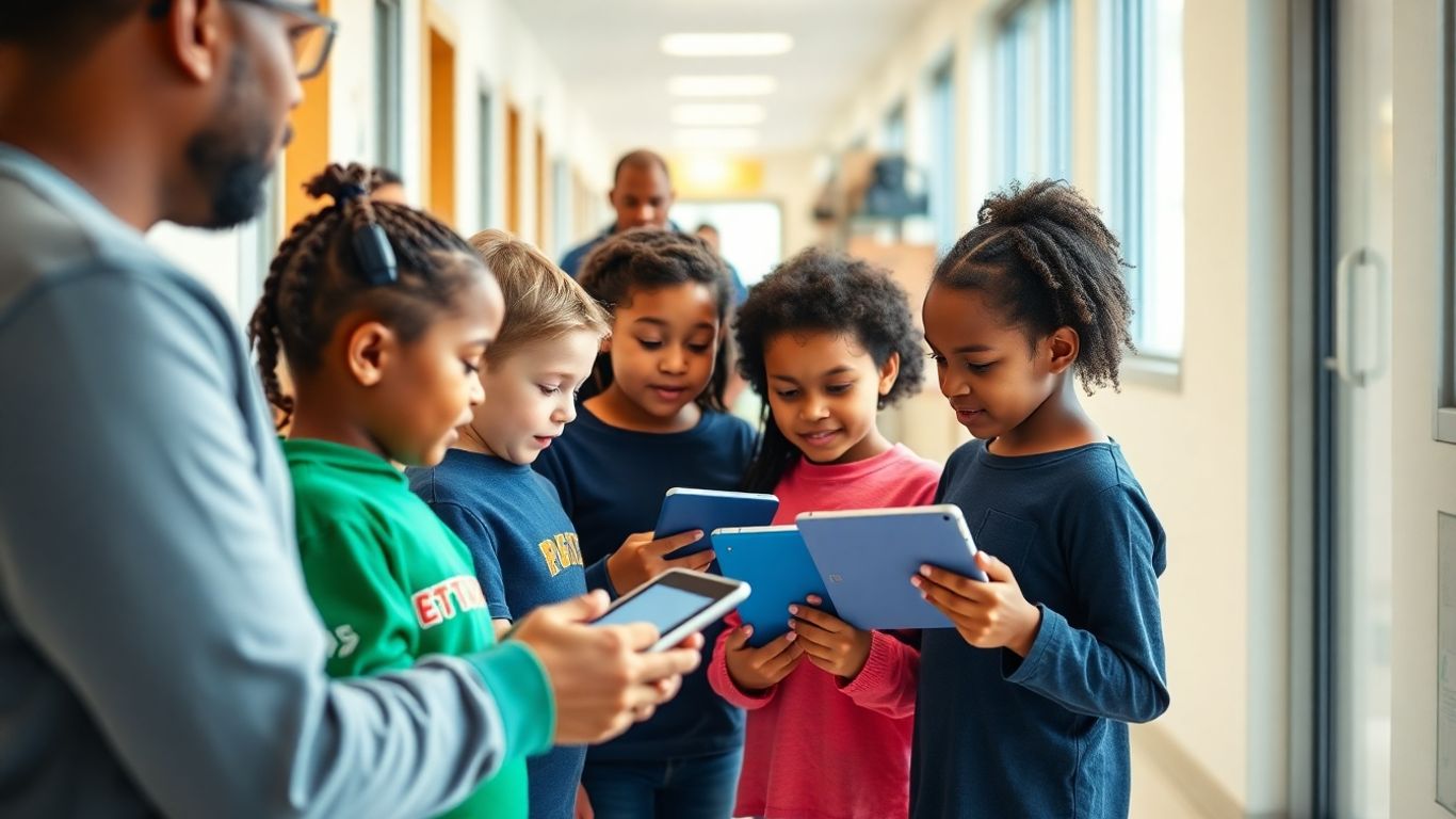 Children and adults interacting safely in school and online