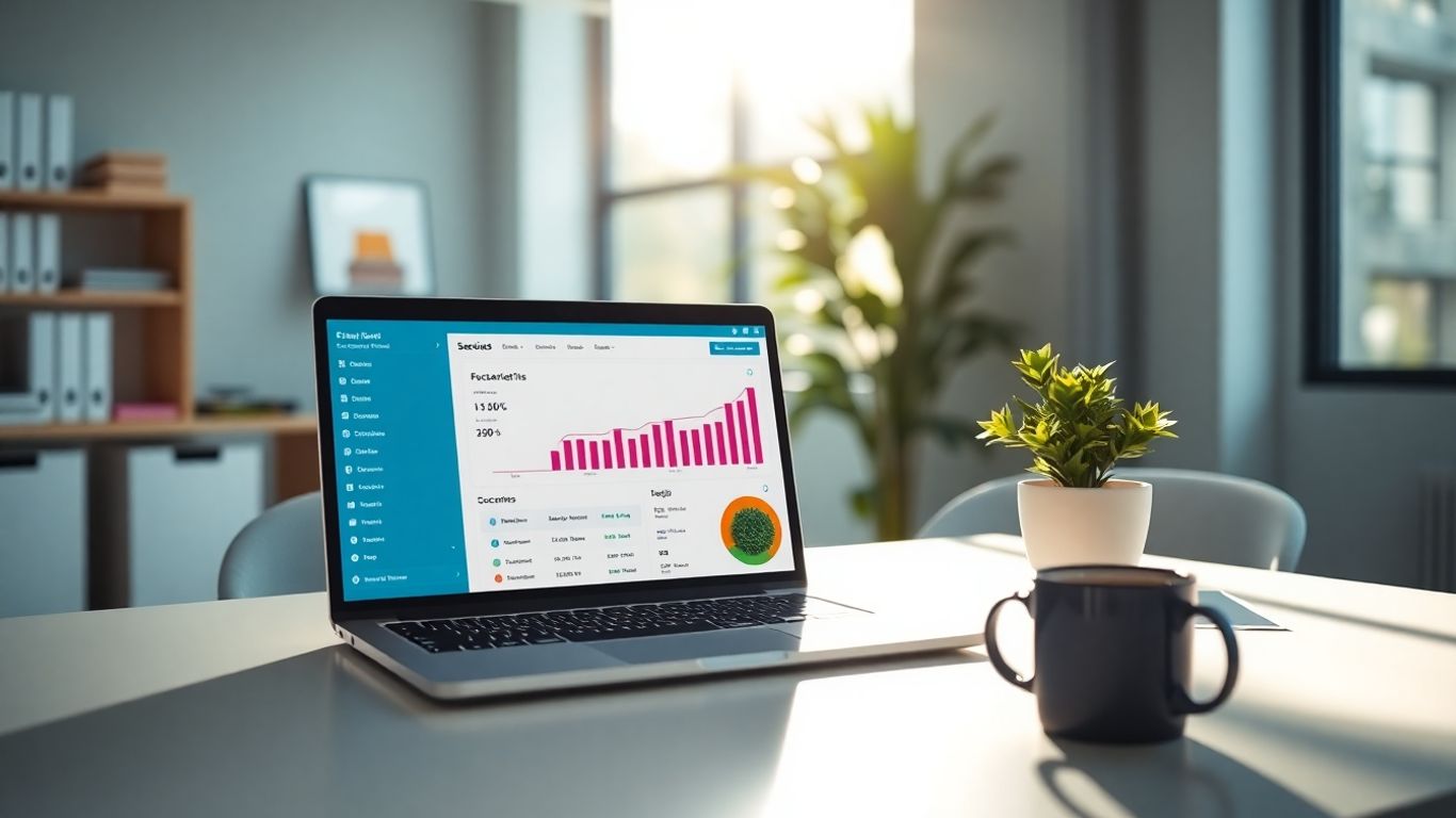 E-commerce success with laptop and plant.