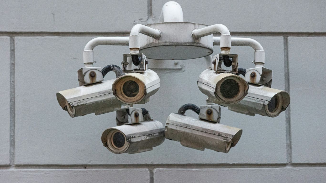 Security cameras monitor the surroundings from all angles.