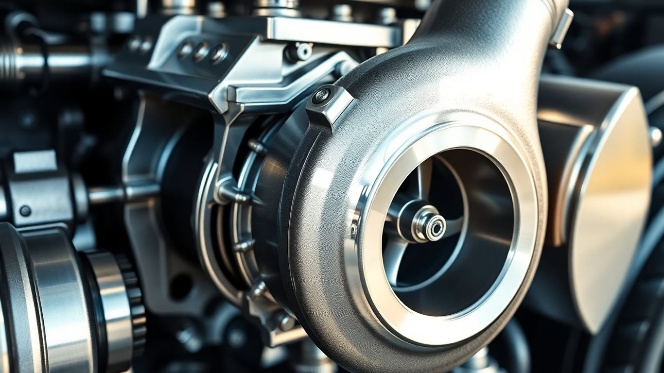 Turbo de caminhão limpo e brilhante, pronto para desempenho.