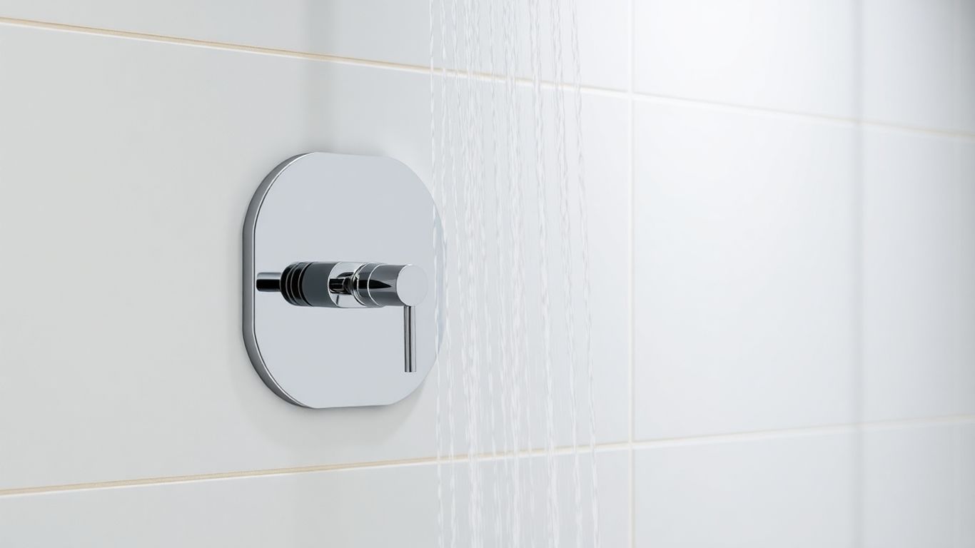 Modern bathroom with concealed shower valve and rainfall showerhead.