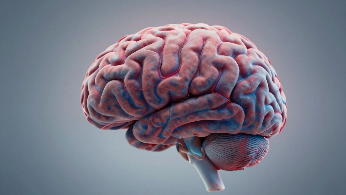 Human brain with subtle red and blue hues