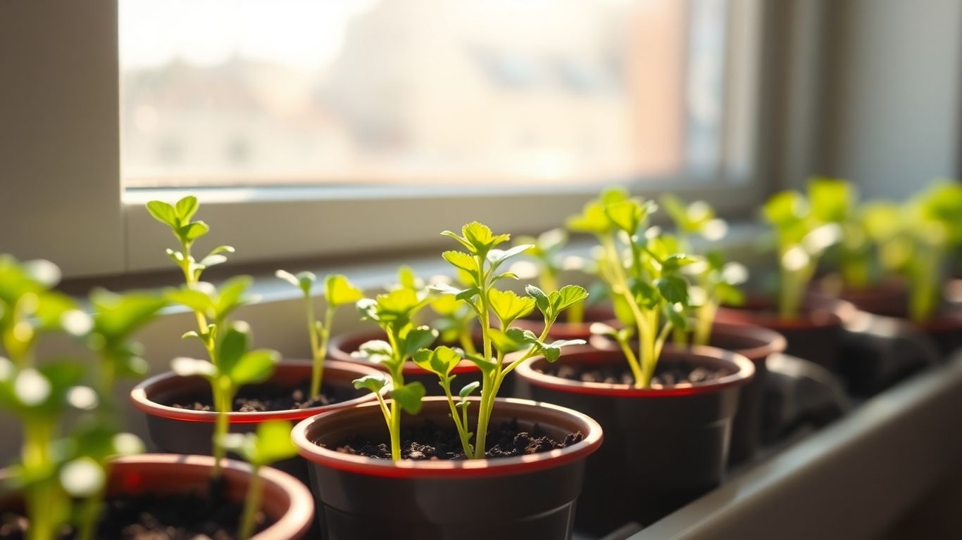 Kräuter auf der Fensterbank im Winter