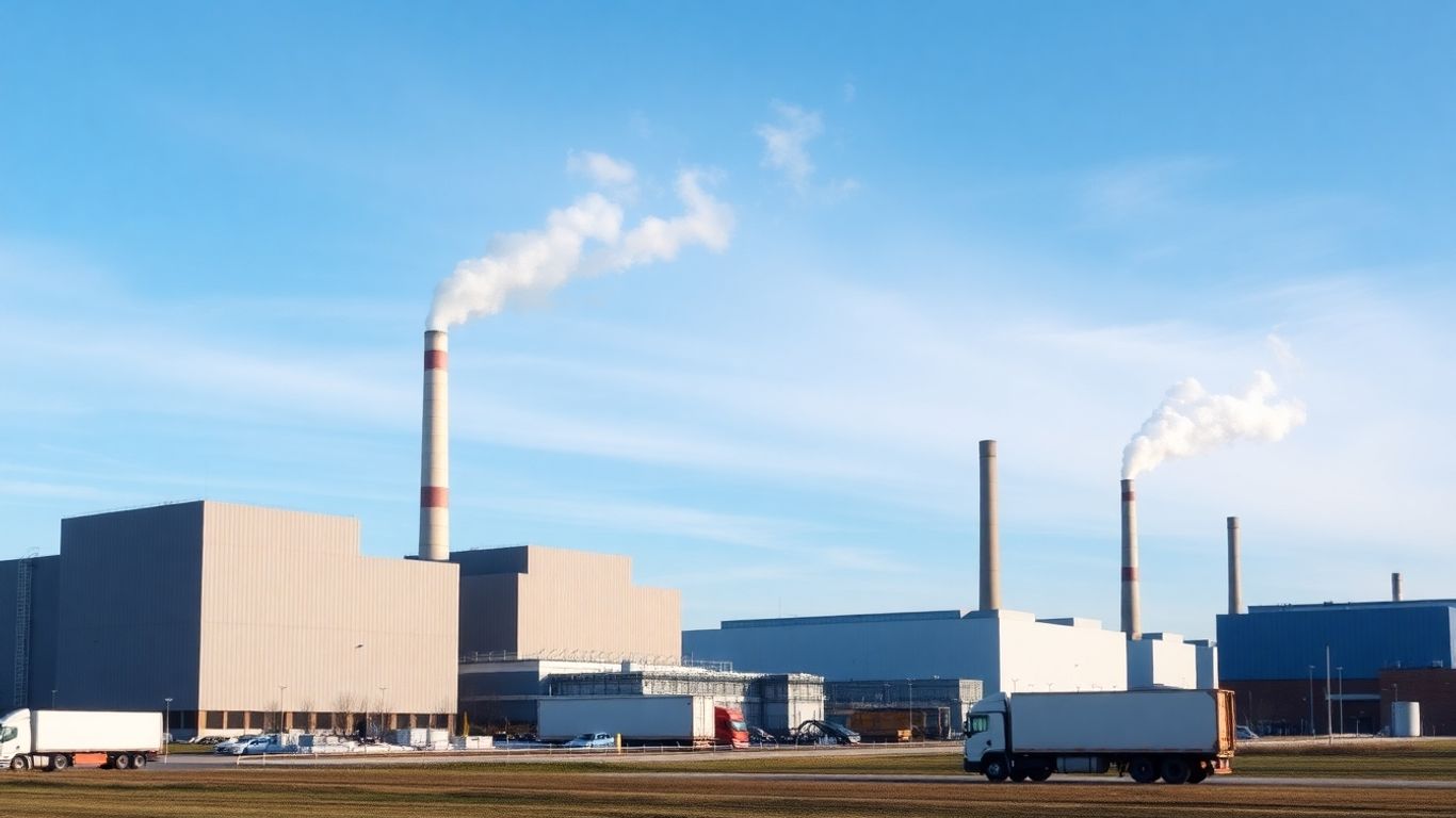 Swedish waste-to-energy plant with industrial buildings and steam.