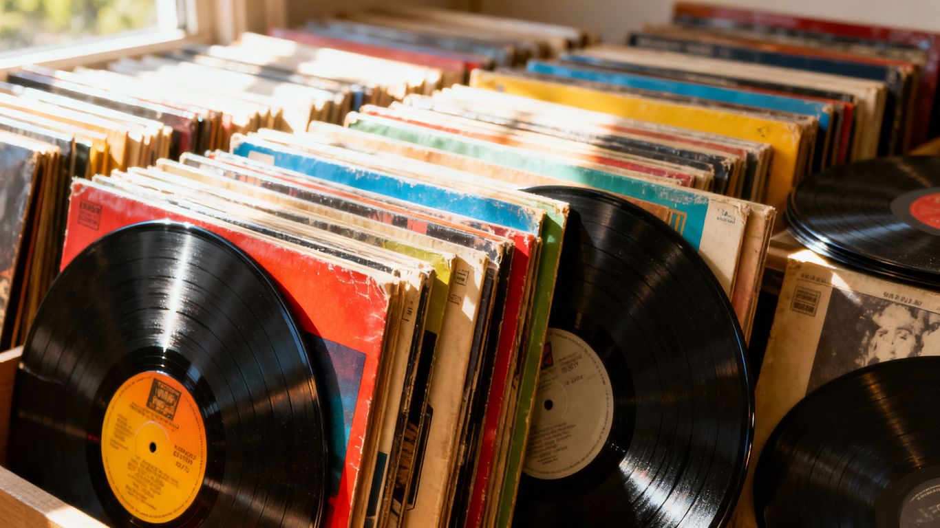 Vinyl records in a shop